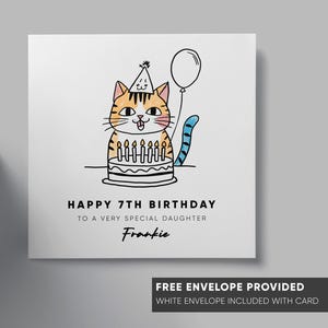 Personalised Birthday Card | Cat WIth Cake | Customise Any Name & Age | Daughter, Sister, Niece | Girl Card | Cute Kitten Funny Card |
