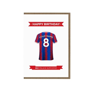 Tarjeta de cumpleaños personalizada del Crystal Palace FC / Tarjeta de felicitación para un fan del Crystal Palace / Camiseta del Crystal Palace / Aficionado del Palace / Aficionado al fútbol