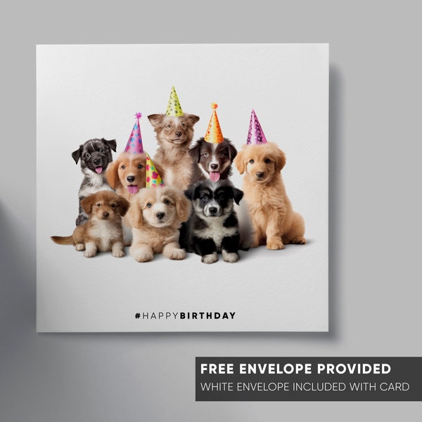 Cute dog birthday card | funny card for dog lovers | puppies with party hats | card from the dog | boyfriend girlfriend husband wife friend