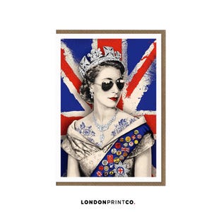 Tarjeta de felicitación de Banksy / Arte de grafiti callejero / Tarjeta de felicitación de aniversario de cumpleaños para cualquier ocasión / Reina de corazones Elizaberth