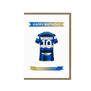 d'anniversaire personnalisée de rugby de Bath | de voeux de fan de rugby | carte à thème de rugby | Cadeau pour supporter | Maillot de bain de l'équipe de bain
