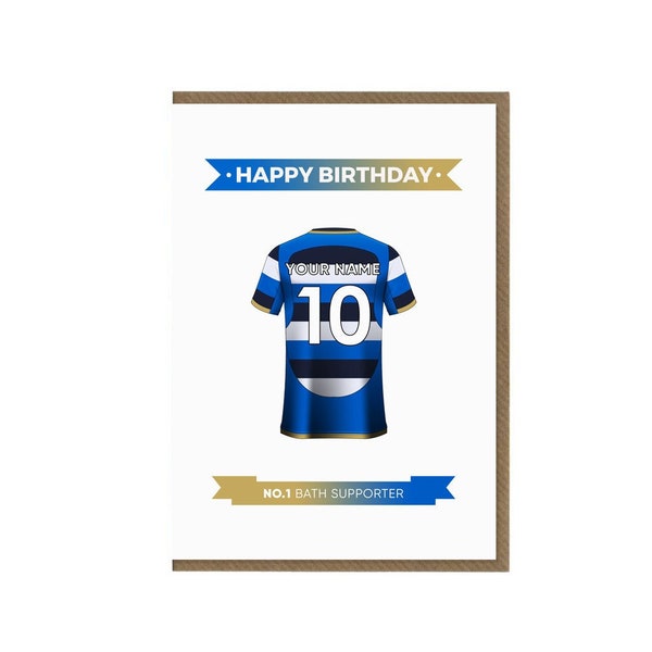 Carte d’anniversaire personnalisée Bath Rugby | Carte de vœux des fans de rugby | Carte thématique de maillot de rugby | Meilleur cadeau des supporters | Maillot de l'équipe de bain