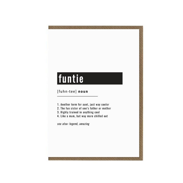 Funtie Definition Card | Auntie Birthday Gift | Fun Aunty Greeting Card | Joke Birthday Card | Funny Aunt Humour