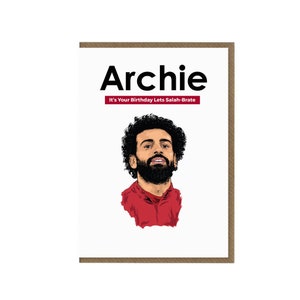 Mo Salah verjaardagskaart | Personaliseer elke naam | Liverpool verjaardagskaart | Salah-Brate-kaart | Mohamed Salah fan verjaardag