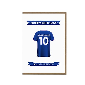 Tarjeta de cumpleaños personalizada de Oldham Athletic / Tarjeta de felicitación para fanáticos de Latics / Camisa atlética de Oldham / Regalo de partidario de Oldham / Aficionado al fútbol