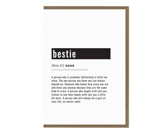 Bestie Definition Card | Bestie Birthday Gift | School Friend Greeting Card | College University Best Friend Card | Christmas Card Gift