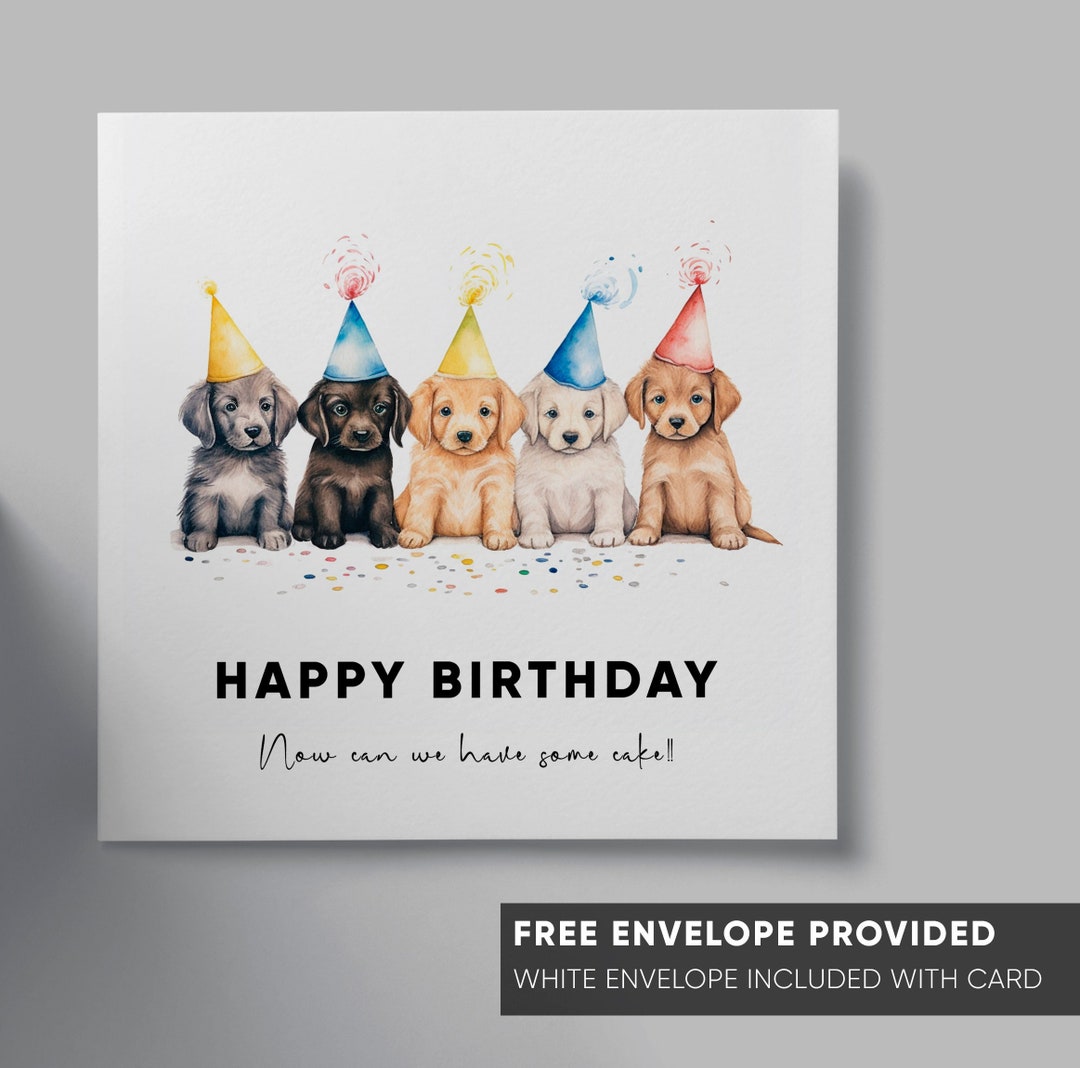 Dog Birthday Card | Funny Card for Dog Lovers | Cute Puppies With Party ...