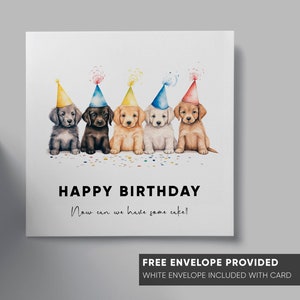 Hond verjaardagskaart | grappige kaart voor hondenliefhebbers | schattige puppy's met feestmutsen | kaart van de hond | vriend vriendin man vrouw vriend