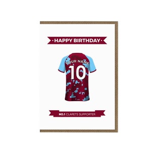 Cartão de aniversário personalizado de Burnley Fc de <br> Entrega Rápida? Fã dos Clarets Cartão Comemorativo | Cartão do tema da camisa de Burnley de <br> Entrega Rápida? Presente de torcedor de Burnley | Fã de futebol