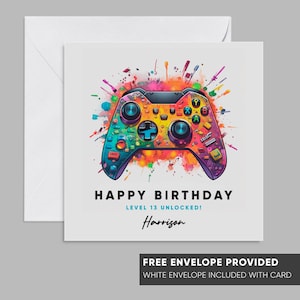 Personalisierte Gamer Geburtstagskarte | Junge Mädchen Grußkarte | Gaming jedes Alter | Videospiel Spieler Geschenk | Level Up Control Pad