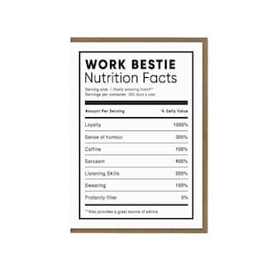 Carte de valeur nutritionnelle Work Bestie | Faits nutritionnels de Bestie | Carte de vœux d’ami de travail | Carte du meilleur ami du lieu de travail | Anniversaire d'un collègue