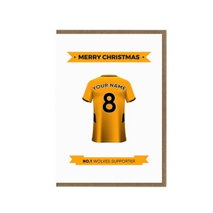 Cartão de Natal personalizado do Wolverhampton Fc de <br> Entrega Rápida? Fã dos lobos de <br> Entrega Rápida? camisa dos andarilhos cartão comemorativo | Presente de Apoiador dos Lobos | Fã de futebol Natal