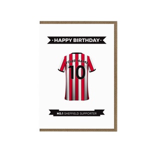 d'anniversaire personnalisée Sheffield FC | Fan de Sheffield carte de vœux | Chemise Sheffield carte de vœux | Cadeau pour supporter des Lames | Fan de football