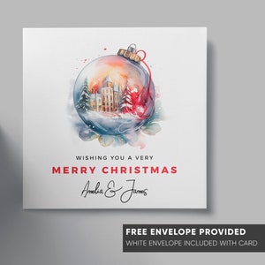 Cartão de Natal personalizado | Cartão de Natal dos Baubles | tipografia do Feliz Natal Cartão Comemorativo | Seu nome | Cartão simples para tudo | Tema aquarela