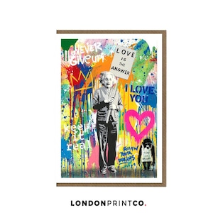 Banksy biglietto d'auguri / Street Graffiti Art / Anniversario Compleanno Congratulazioni Biglietto di auguri per qualsiasi occasione / L'amore è la risposta Einstein