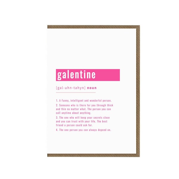 Galentine's Day Definition Card | Galentines Gift | Galentine Card | Bestie Best Friend Card | Funny Humour Soul Sister Card | Single Girl