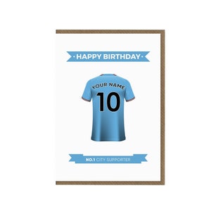 Cartão de aniversário personalizado do Manchester City | O fã da cidade cartão comemorativo | Cartão do tema da camisa da cidade do homem | Presente de torcedor do Man City | Fã de futebol