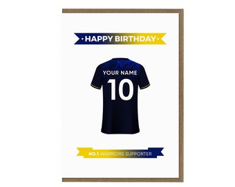 Personalised Warriors Birthday Card | Rugby Fan Greeting Card | Rugby Shirt Theme Card | Supporter Top |  Worcester Warriors Team Jersey