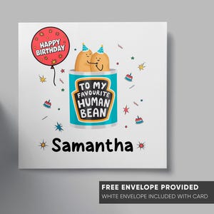 Tarjeta de cumpleaños personalizada / Tarjeta divertida con frase de frijol humano favorito / Juego de palabras sobre comida / Para él, ella, hermano, hermana, mamá, papá, esposa, esposo, pareja