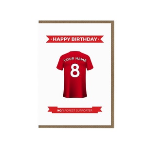 Cartão de aniversário personalizado do Nottingham Forest Fc | Cartão de felicitações para fãs do Forest | Cartão de camisa do Nottingham | Presente para torcedores do The Reds | Fã de futebol