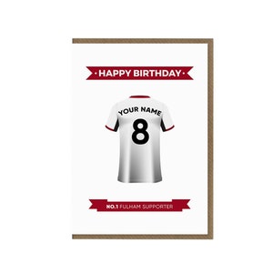 Gepersonaliseerde Fulham FC-verjaardagskaart | Fulham-wenskaart ventilator | Fulham-shirtkaart | Het Cottagers-supportercadeau | Voetbalfan
