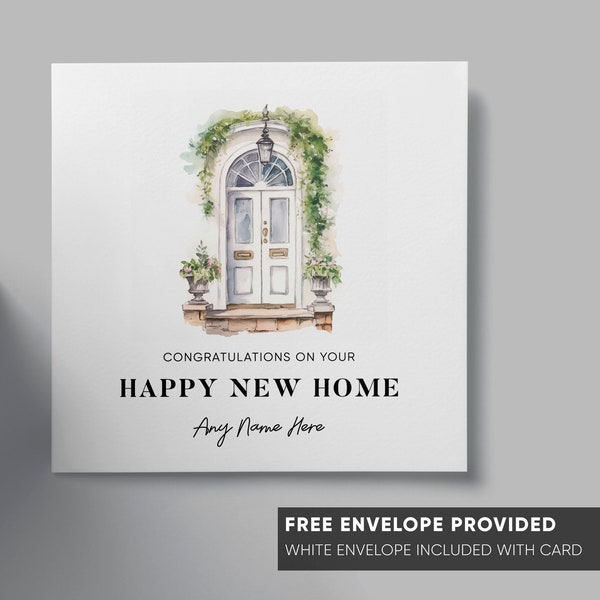 Personalised happy new home card | homeowner congratulations | house warming card | first home card | moving house card | front door floral