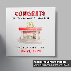 Carte d'examen de conduite | Service au volant McDonald's | Félicitations, vous avez réussi votre examen de conduite | Carte de félicitations drôle | Réussite du permis de conduire