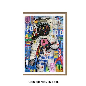 Banksy Grußkarte | Strassen-Graffiti-Kunst | Jubiläums-Geburtstags-Glückwünsche, die Karte verlassen jede Gelegenheiten | Weltraum Astronaut Pop Art