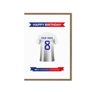 Carte d'anniversaire personnalisée pour femmes de l'Angleterre | Fan de lionnes carte de vœux | à thème chemise 2022 euros | Carte Top maillot de football lionne