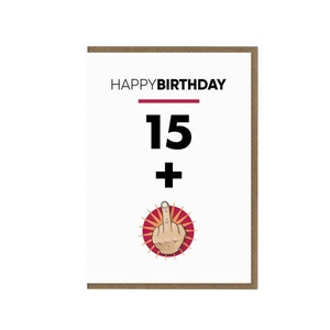 Carte drôle de 16e anniversaire | 15+1 Cadeau du seizième anniversaire | Thème Middle Finger Up Humour pour adultes | Carte d'anniversaire grossière