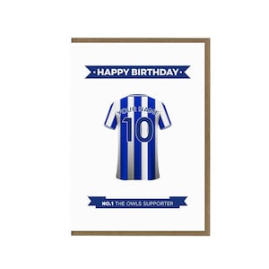 Carte d'anniversaire personnalisée Sheffield Wednesday FC | Fan de Sheffield carte de vœux | Chemise Sheffield | Cadeau pour supporter les chouettes | Fan de football