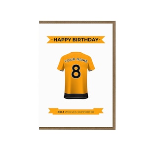 Biglietto di compleanno personalizzato del Wolverhampton Fc / Biglietto d'auguri per tifosi dei lupi / Biglietto per camicia Wanderers / Regalo sostenitore dei lupi / Tifoso di calcio