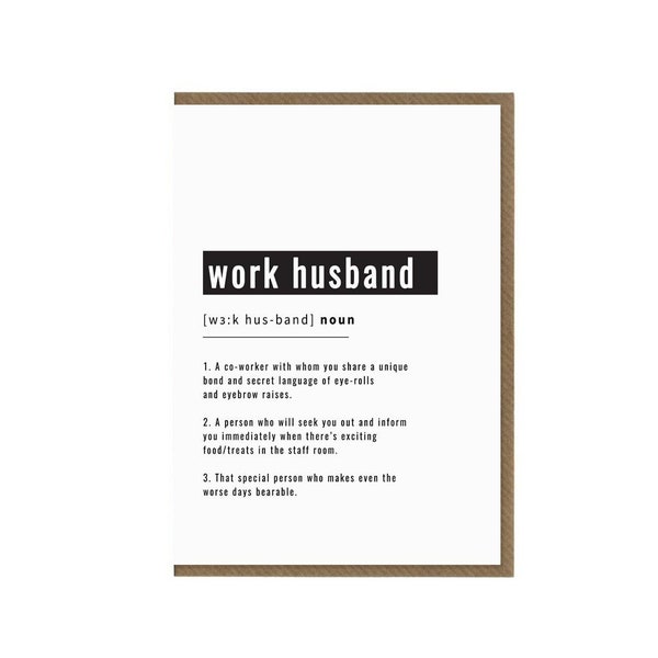 Work Husband Definition Card | Work Husband Birthday Gift | Work Friend Greeting Card | Workplace Best Friend Card | Co-Worker Birthday