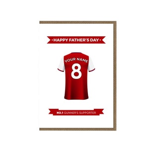 Gepersonaliseerde Arsenal Fc Vaderdagkaart | Schutters Fan wenskaart | Aresenal shirt thema kaart | Arsenal-supportercadeau | Voetbalfan