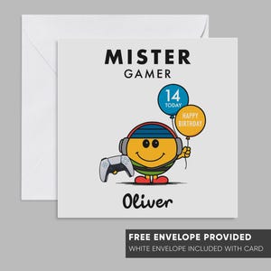 Tarjeta de cumpleaños personalizada / Tarjeta divertida para él / Señor Gamer / Regalo para hombre / Tema de libro de dibujos animados / Papá, hermano, hijo, tío / Juegos de PS5