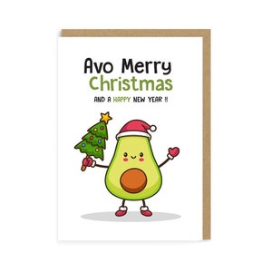 Niedliche Avo Frohe Weihnachten Karte, Avocado Weihnachtskarte | Neujahrs-Grußkarte | Weihnachtsgeschenk | Lustige Humor Karte | Baum Karte