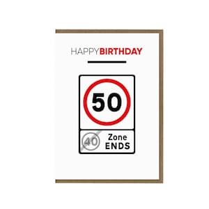 Grappige 50e verjaardagskaart | Verkeersbord | Grap Humor Cadeau | Vijftig auto snelheidslimiet Joke | Kaart voor zoon dochter vriend bestie neef mama papa