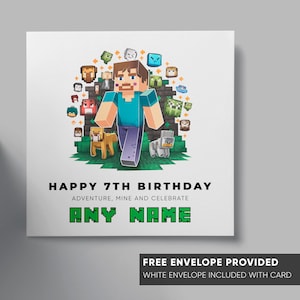 Tarjeta de cumpleaños personalizada / Tarjeta de felicitación de Minecraft para niño y niña / Gamer Gll Gges / Hijo, nieto, sobrino, hija, sobrina / Cualquier edad