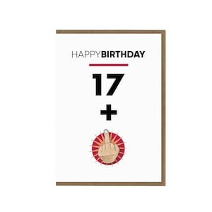 18ème carte d'anniversaire drôle | 17 + 1 cadeau de dix-huitième anniversaire | Doigt du milieu Thème Humour adulte | Carte d'anniversaire grossière
