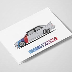 Carte d'anniversaire Bmw M3 E30 | Amateur de sport Beemer M | Amateur de voitures anciennes | pour papa, fils, frère, oncle, ami, grand-père | Tête à essence