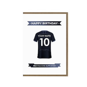 Carte d’anniversaire personnalisée des faucons | Carte de vœux des fans de rugby | Carte thématique de maillot de rugby | Meilleur cadeau des supporters | Maillot de l'équipe des Falcons de Newcastle