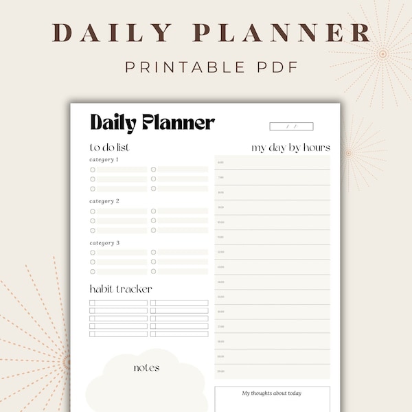 Printable Daily Planner | Student Planner | Personal Daily Planner | Letter, A5, Half-Letter Planner