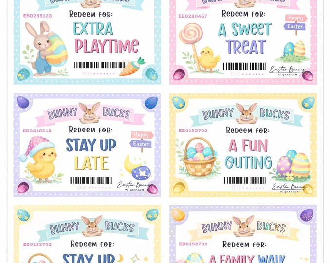 Bunny Bucks Printable Easter Coupons – Pastel Reward Tickets for Kids ...