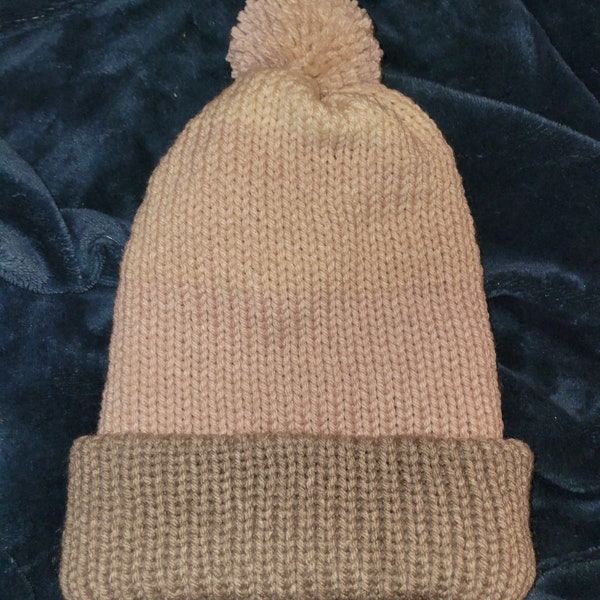 Hand Knitted Cream and Lavendar Ombre Beanie | Pink Hat | Winter Hats