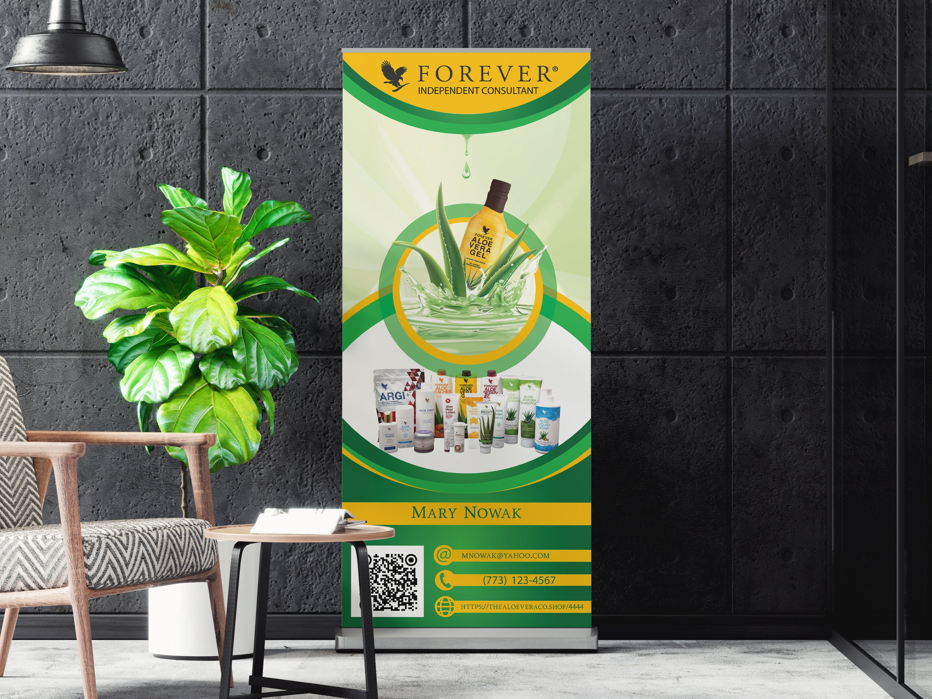 RETRACTABLE BANNER Stand Forever LIVING product | Consultant 33"x 81 | Great For Shows and Trades | Fast Shipping | Beautiful Custom Design