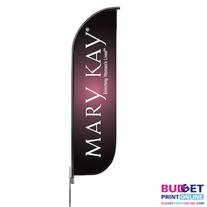 May include: A black and pink feather flag with the text "MARY KAY® Enriching Women's Lives™" in white.