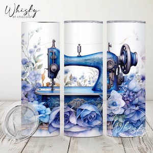Digital Sewing Machine Tumbler Wrap, Floral Sewing Machine Watercolor, Sewing Tumbler Wrap, Vintage Sewing Machine, 20oz Skinny Tumbler wrap