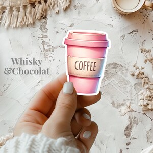 Pink Coffee Cup Watercolor Sticker, Coffee Lovers, Matte Die Cut Vinyl Sticker, Planner Stickers, Laptop Stickers, Coffee Stickers, Pastel