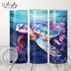 Papier d'emballage numérique tortue, emballage de verre tortue coloré, emballage de verre pour animaux de compagnie, tortue mignonne, sous la mer, gobelet skinny 20 oz, animal marin