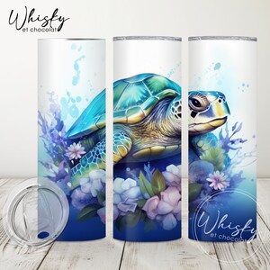 Emballage numérique pour gobelet tortue, emballage de verre tortue coloré, emballage de verre pour animal de compagnie, tortue mignonne, sous la mer, gobelet skinny 20 oz